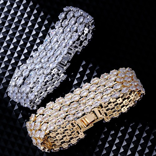 Bracelets plaqués or blanc avec incrustation de cuivre de couleur unie et zircon 18 carats