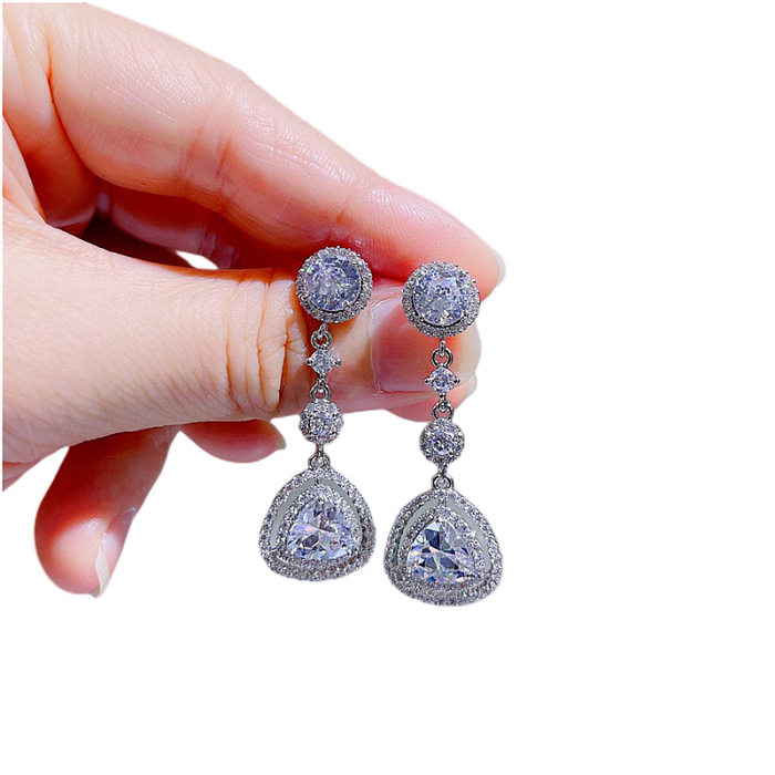 1 Pair Simple Style Shiny Triangle Plating Inlay Copper Crystal Zircon Drop Earrings