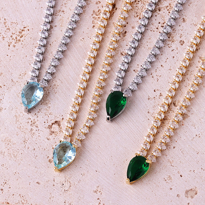 Fairy Style Simple Style Water Droplets Copper Inlay Zircon Women'S Bracelets Necklace