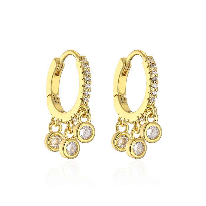 Fashion Cross Copper Gold Plated Zircon Dangling Earrings 1 Pair