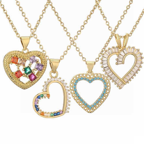 IG Style Simple Style Heart Shape Copper Plating Inlay Zircon Gold Plated Pendant Necklace