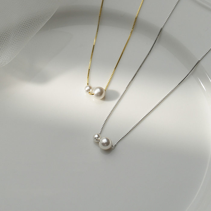 Collier en cuivre de perles d'imitation rondes de style simple et élégant