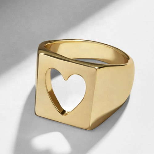 Retro Heart Shape Stainless Steel Hollow Out Wide Band Ring