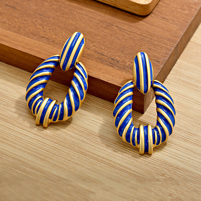 1 Pair Retro Color Block Enamel Pleated Copper Drop Earrings