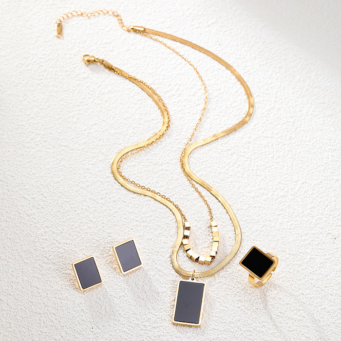 مجموعة مجوهرات IG Style Modern Style مستطيلة من الفولاذ المقاوم للصدأ مطلية بالبلاستيك مرصعة بالذهب عيار 18 قيراط