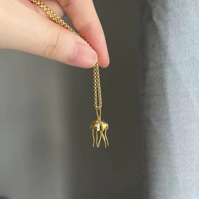 Simple Style Octopus Copper Plating Inlay Zircon Pendant Necklace