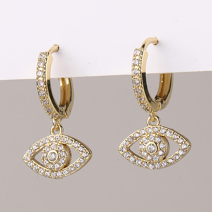 Retro Devil'S Eye Heart Shape Butterfly Copper Inlay Zircon Drop Earrings 1 Pair