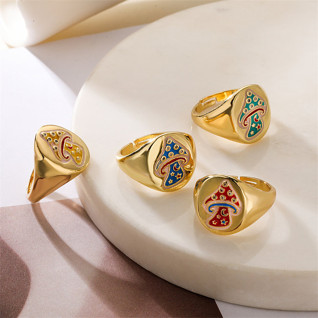 Luxurious Mushroom Copper Plating Inlay Zircon Gold Plated Open Rings