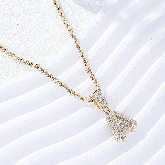 Casual Sweet Shiny Letter Copper Zircon Pendant Necklace In Bulk