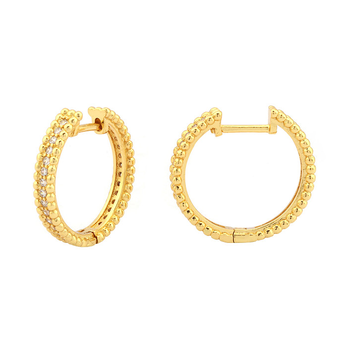 1 Pair IG Style Simple Style Round Plating Inlay Copper Zircon 18K Gold Plated Hoop Earrings