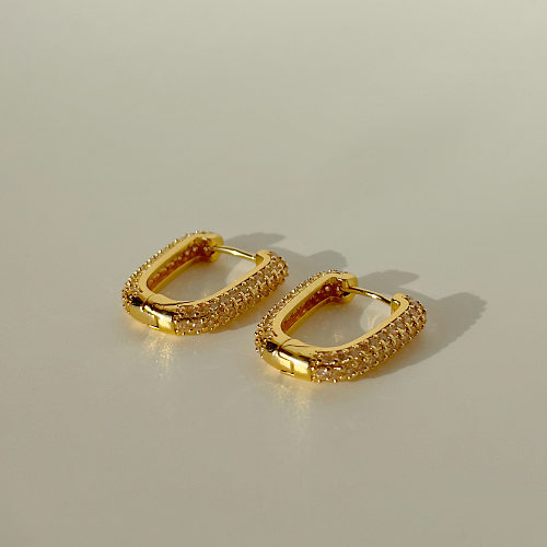 1 par de pendientes chapados en oro con incrustaciones de cobre cuadrado de estilo moderno