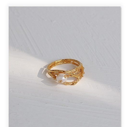 Anéis de pérola elegantes com revestimento de cobre geométrico