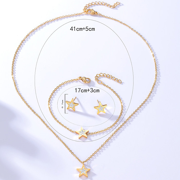 Fashion Star – ensemble de clous d'oreilles et collier en acier inoxydable galvanisé, or 18 carats, Zircon