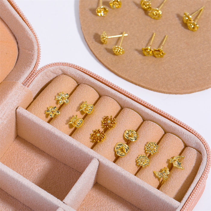 1 Pair Retro Flower Plating Copper 14K Gold Plated Ear Studs