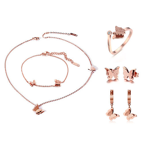 Simple Style Butterfly Titanium Steel Plating Jewelry Set