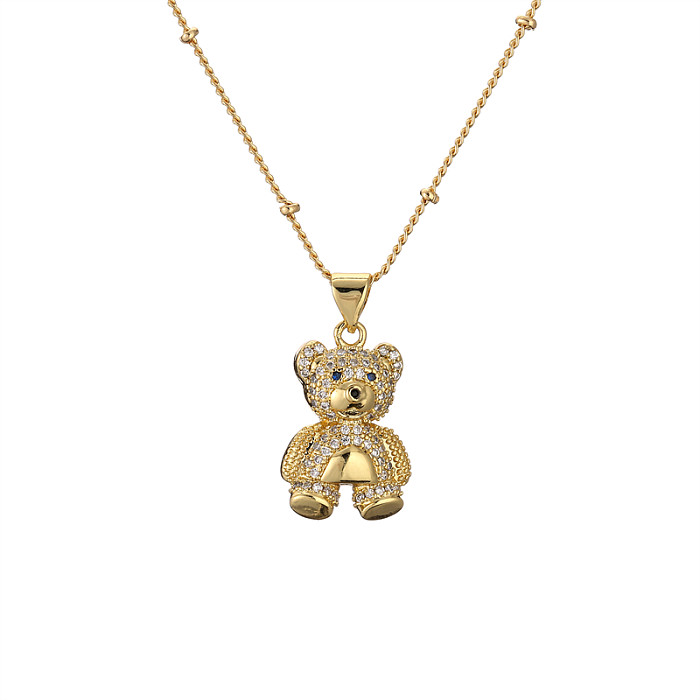 1 Piece Fashion Rabbit Little Bear Hippocampus Copper Plating Inlay Zircon Pendant Necklace