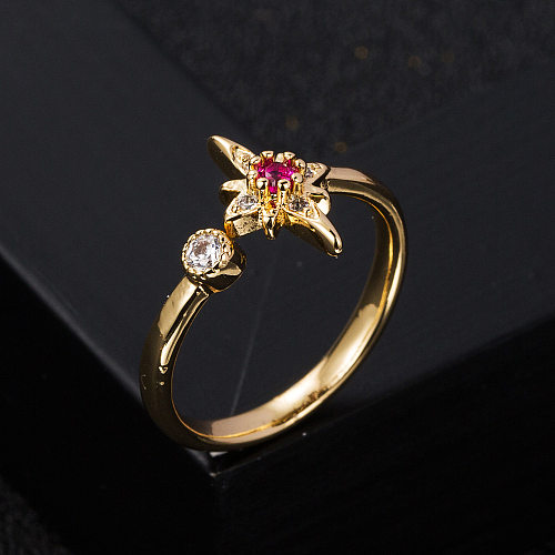 New Copper Gold-plated Micro-set Zircon Geometric Small Open Ring