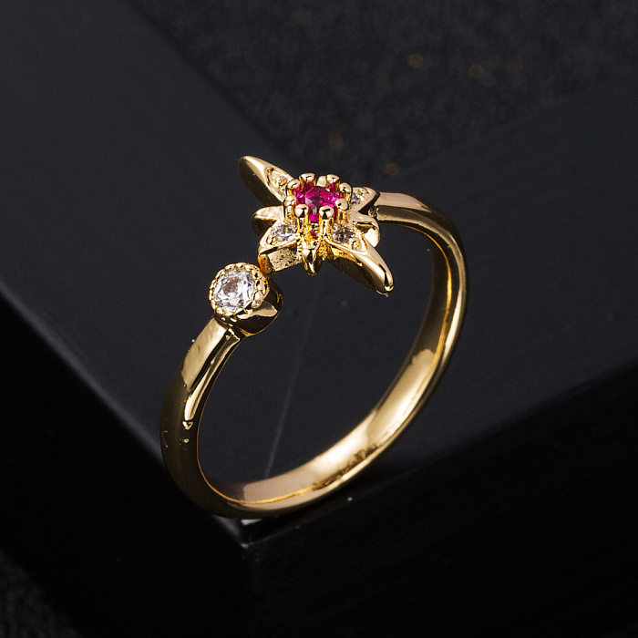 New Copper Gold-plated Micro-set Zircon Geometric Small Open Ring