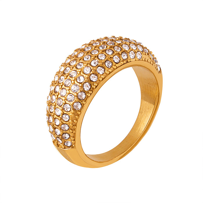 Luxuoso e brilhante geométrico titânio chapeamento de aço strass anéis banhados a ouro 18K