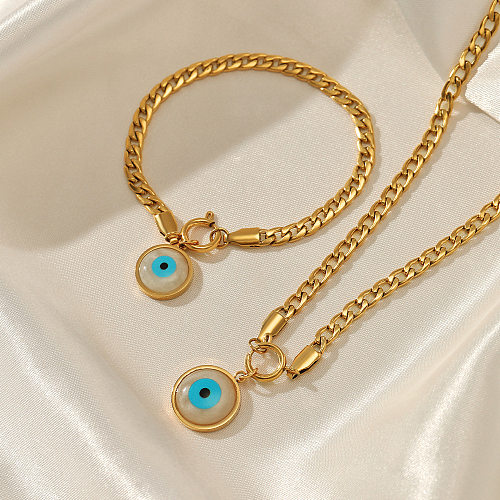 Fashion Devil'S Eye Stainless Steel Gold Plated Bracelets Necklace