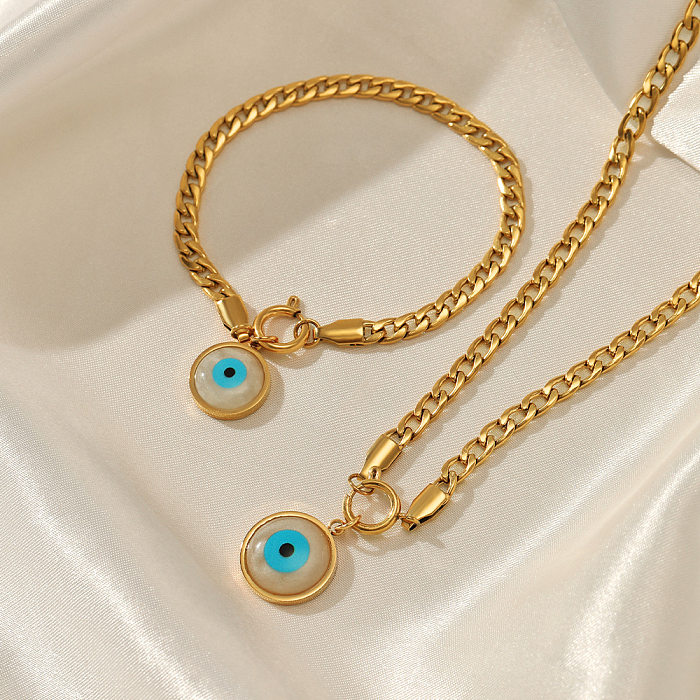 Modische Teufelsauge-Armband-Halskette aus vergoldetem Edelstahl