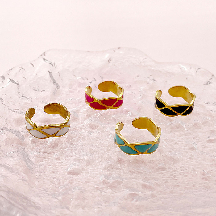 Anéis banhados a ouro com revestimento de esmalte de aço inoxidável irregular de estilo simples
