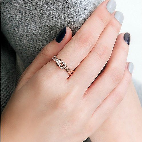 Sweet Bow Knot Copper Plating Inlay Artificial Diamond Open Rings