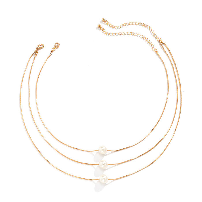 Collier Vintage avec pendentif en perles multicouches, chaîne fine géométrique, en os de serpent