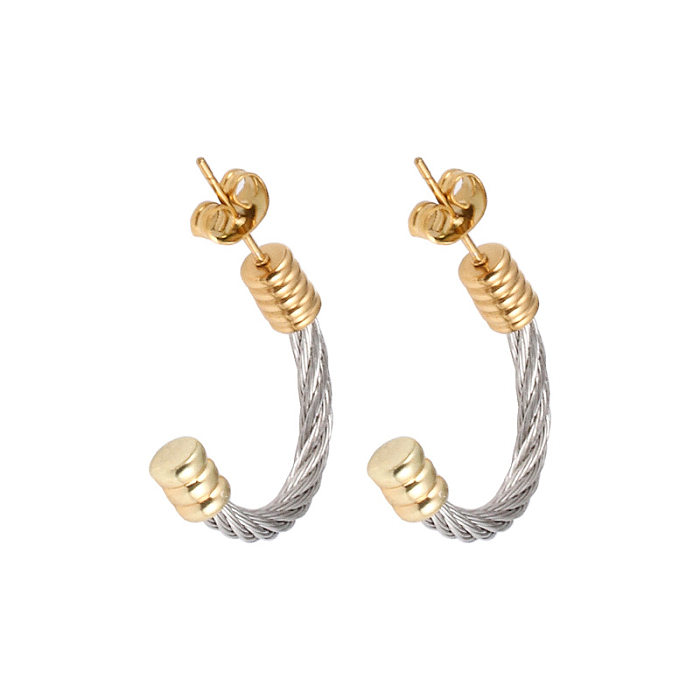 Bagues et boucles d'oreilles en acier inoxydable pour femmes, Style Vintage, rayures spirales