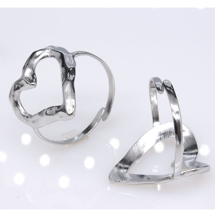 Anillo abierto chapado en acero de titanio con forma de corazón de moda, 1 pieza