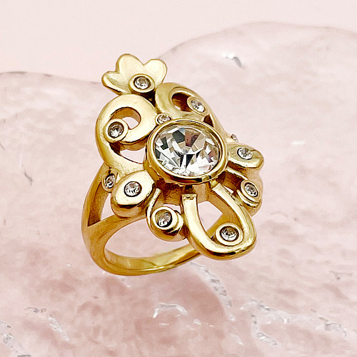 Glamouröse Ringe im britischen Stil mit Monogramm, Edelstahl-Beschichtung, Intarsien, Strasssteinen, Zirkon, vergoldet