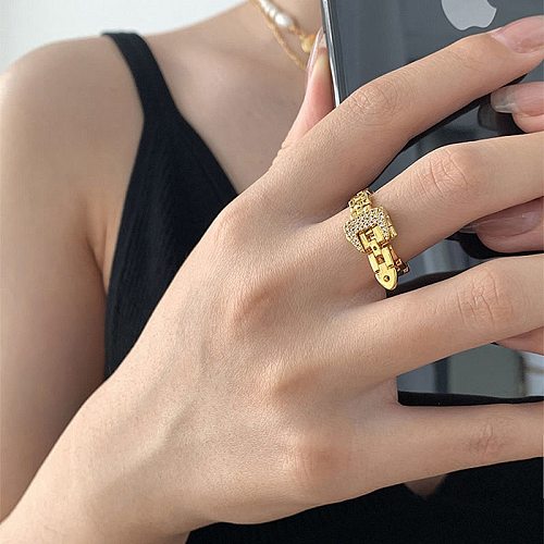 Lady Geometric Copper Gold Plated Rhinestones Open Ring 1 Piece