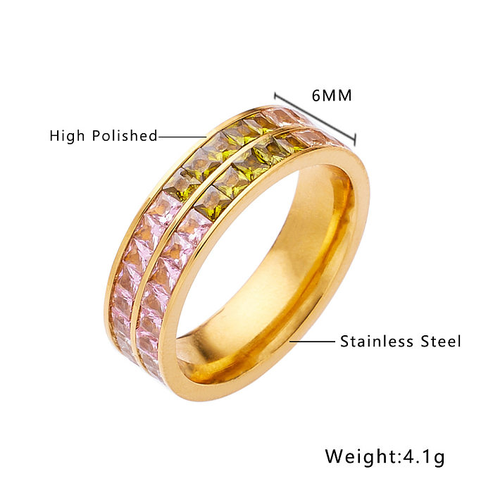 Casual Round Titanium Steel Plating Inlay Zircon 18K Gold Plated Rings Bracelets