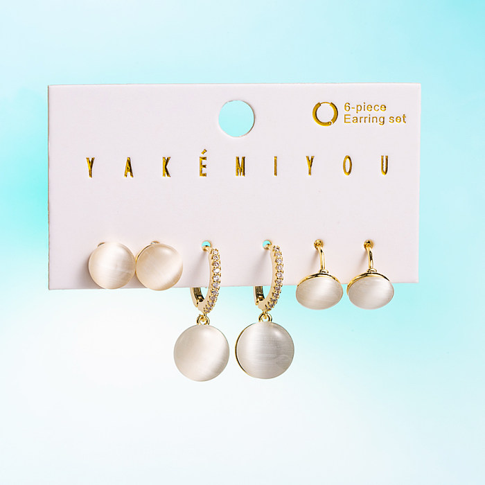 Yakemiyou Sweet Water Droplets Heart Shape Copper Opal Zircon 14K Gold Plated Earrings