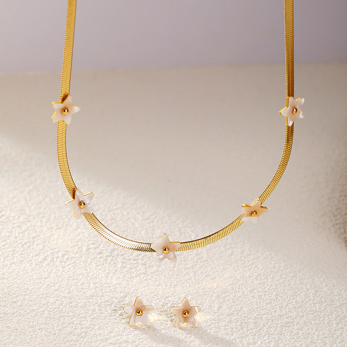 Elegante estilo simple estrella forma de corazón flor concha de acero inoxidable chapado en oro de 18 quilates collar de pendientes chapados