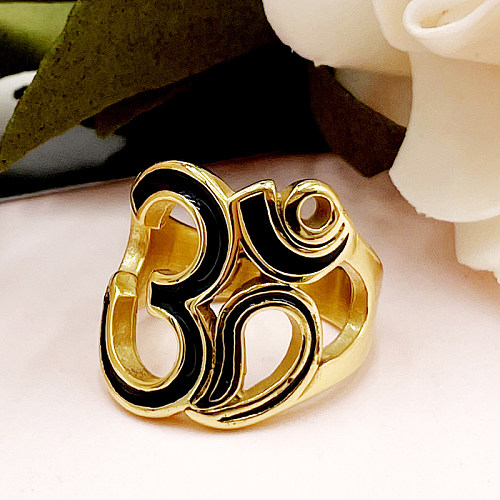 Wholesale Retro Simple Style Number Stainless Steel Layered Enamel Plating Gold Plated Rings