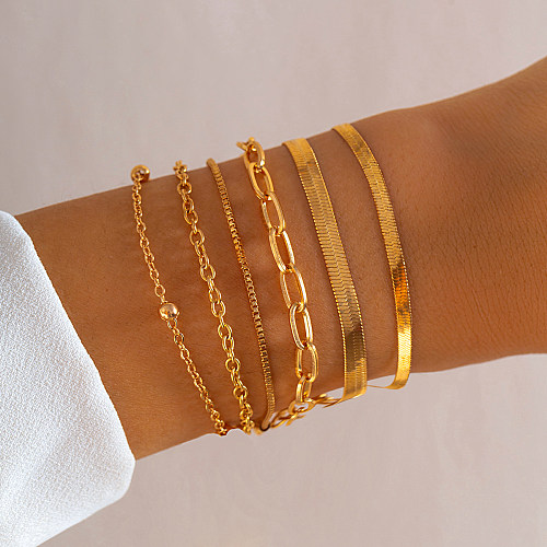 Simple Style Commute Round Solid Color Iron Copper Bracelets