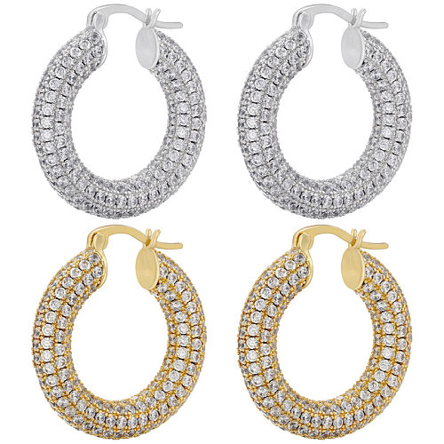 1 Pair Fashion Round Copper Plating Zircon Earrings