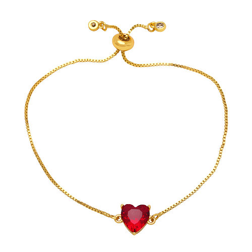 Pulseiras de cobre em formato de coração fashion com zircônias banhadas a ouro
