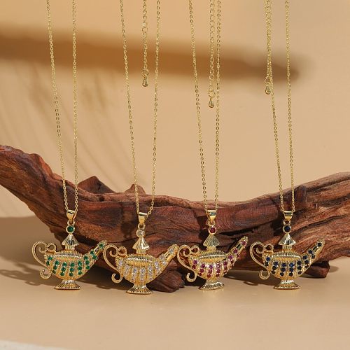 Elegante Teekannen-Kupfer-Halskette mit 14 Karat vergoldetem Zirkon-Anhänger in großen Mengen