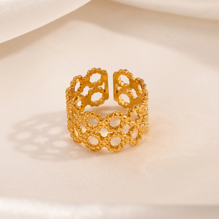 Grade de estilo vintage, chapeamento de aço inoxidável, anéis abertos banhados a ouro 18K