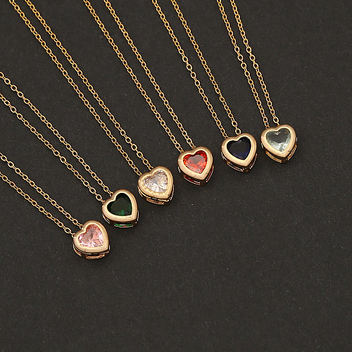 Simple Style Commute Heart Shape Copper Plating Inlay Zircon Pendant Necklace