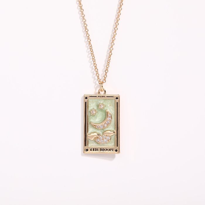 Retro Sun Star Moon Copper Enamel Rhinestones Necklace