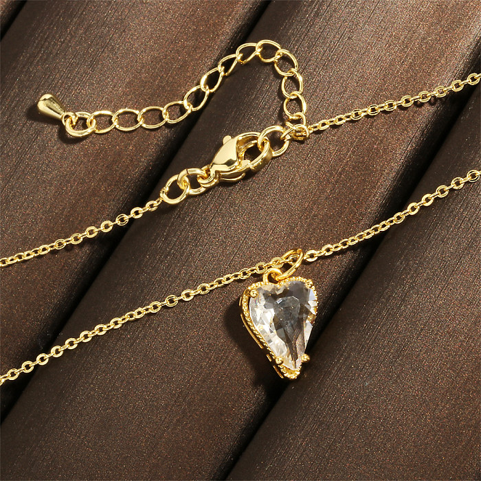 Elegant Sweet Heart Shape Copper Plating Inlay Zircon 18K Gold Plated Pendant Necklace