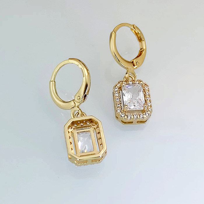 1 Pair Elegant Luxurious Square Copper Plating Inlay Zircon Gold Plated Drop Earrings