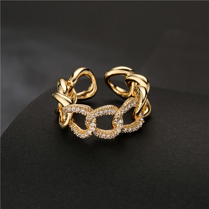 Bijoux en gros bijoux en cuivre Micro-incrusté Zircon forme de chaîne cubaine anneau ouvert