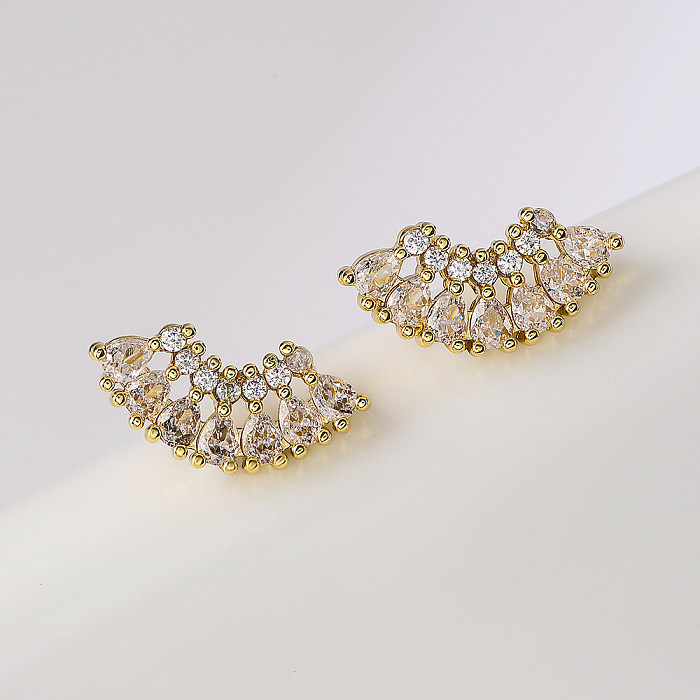 Fashion Sector Copper Gold Plated Zircon Ear Studs 1 Pair