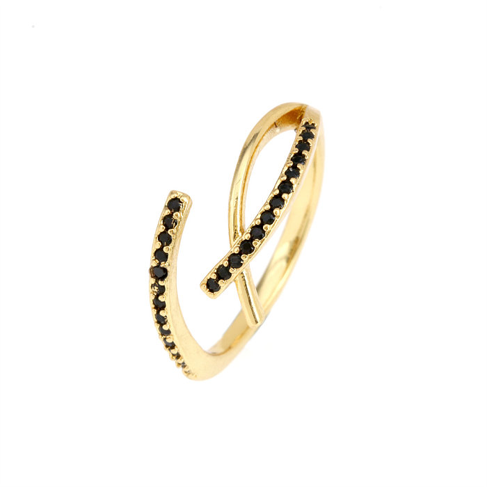Simple Style Solid Color Copper Plating Inlay Zircon Gold Plated Open Ring