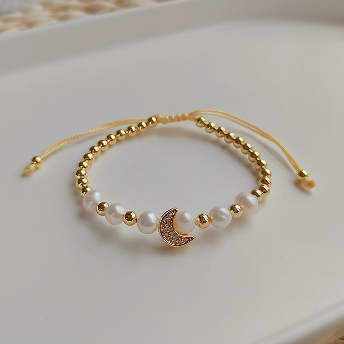 Fashion Moon Heart Shape Pearl Copper Knitting Bracelets 1 Piece
