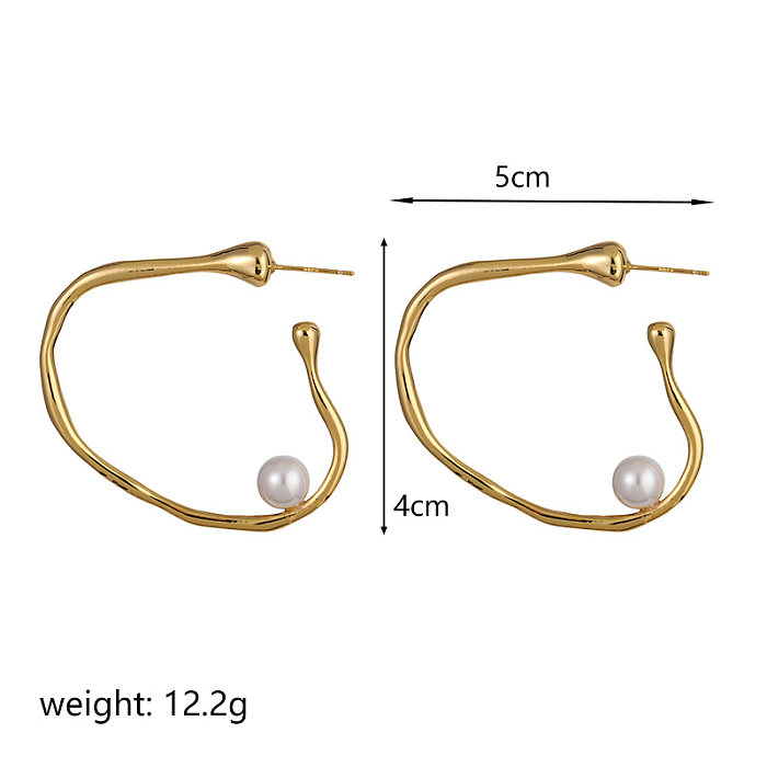 1 Pair Retro Commute Round Plating Inlay Copper Artificial Pearls 18K Gold Plated Earrings
